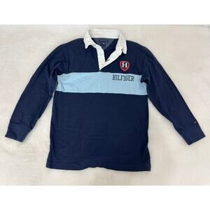 Tommy Hilfiger Boys 8/10 Navy Colorblock Rugby Shirt with Crest Logo